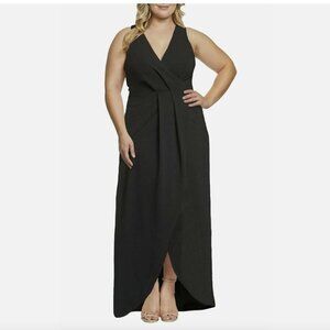 DRESS THE POPULATION RACERBACK ARIEL FAUX WRAP CREPE V-NECK GOWN DRESS Womens 1X